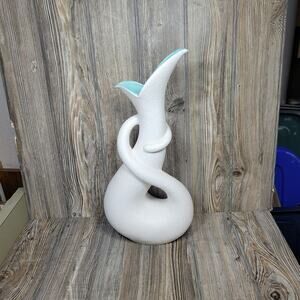 Mid Century Modern Royal Haeger Pottery Cobra Vase 483, White & Green
